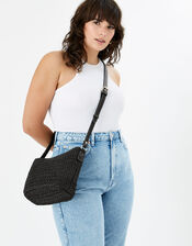 Maeve Raffia Cross-Body Bag, Black (BLACK), large