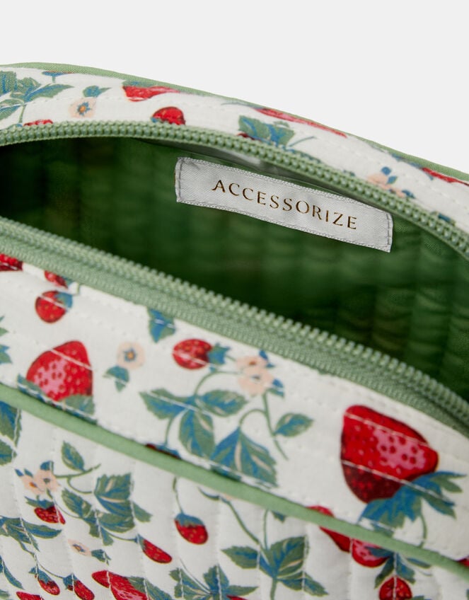 Strawberry Print Quilted Make Up Bag, , large
