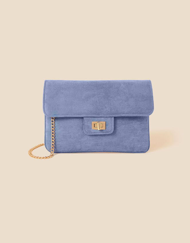 Suedette Flat Fold Clutch, Blue (BLUE), large