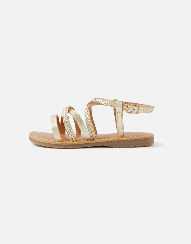 Girls Leather Plaited Strappy Sandals, Gold (GOLD), large