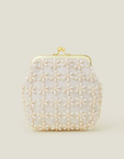 Girls Pearl Flower Clip Frame Mini Bag, , large