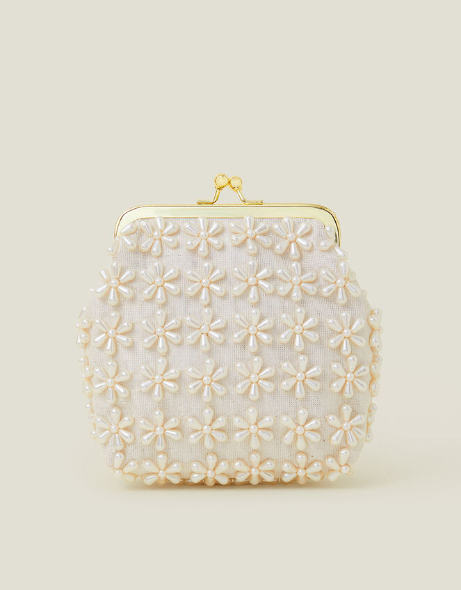 Girls Pearl Flower Clip Frame Mini Bag, , large