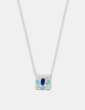 Sterling Silver-Plated Stone Square Pendant Necklace, , large