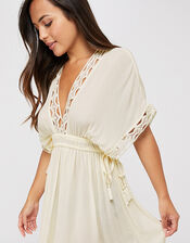 Lace Trim Crinkle Kaftan, Cream (CREAM), large