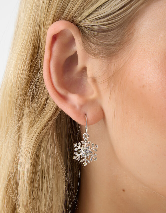 Mini Diamanté Snowflake Drop Earrings, , large