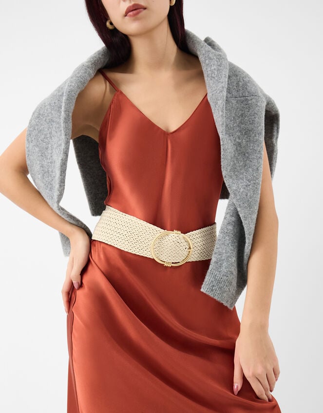 Wide Woven Belt, Cream (CREAM), large