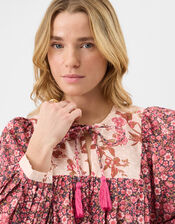 Floral Print Long Sleeve Midi Dress, Pink (PINK), large