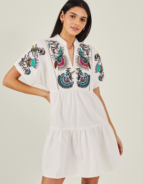 Fan Embroidered Cover Up Dress, White (WHITE), large