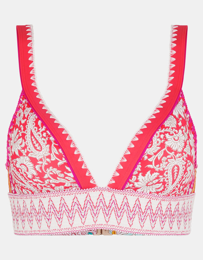 Paisley Shirred Band Bikini Top, Orange (ORANGE), large