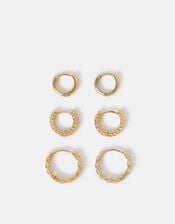 3-Pack 14ct Gold-Plated Twist Clicker Hoop Earrings, , large
