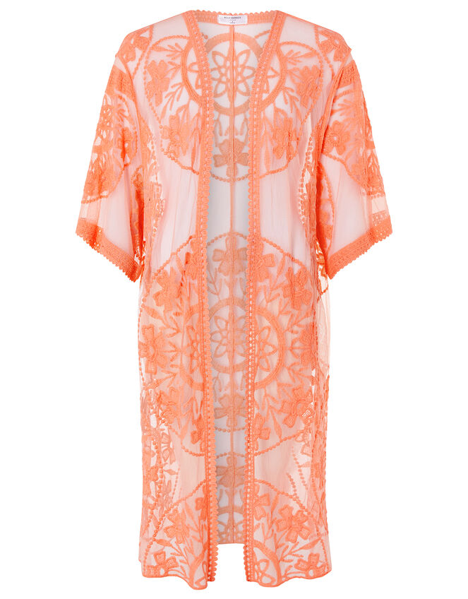 Jaki Long Lace Kimono, Orange (CORAL), large