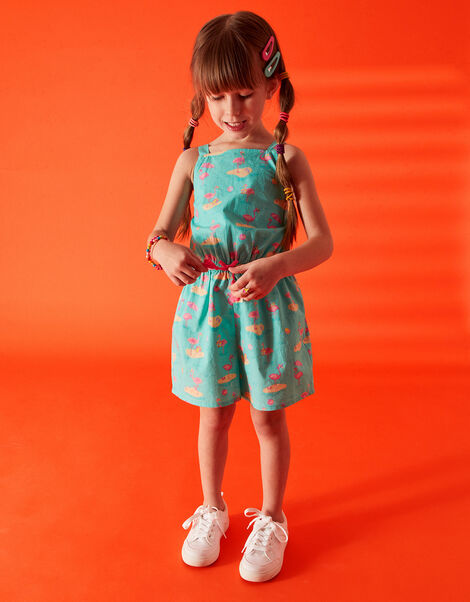 Girls Flamingo Playsuit, Green (GREEN), large