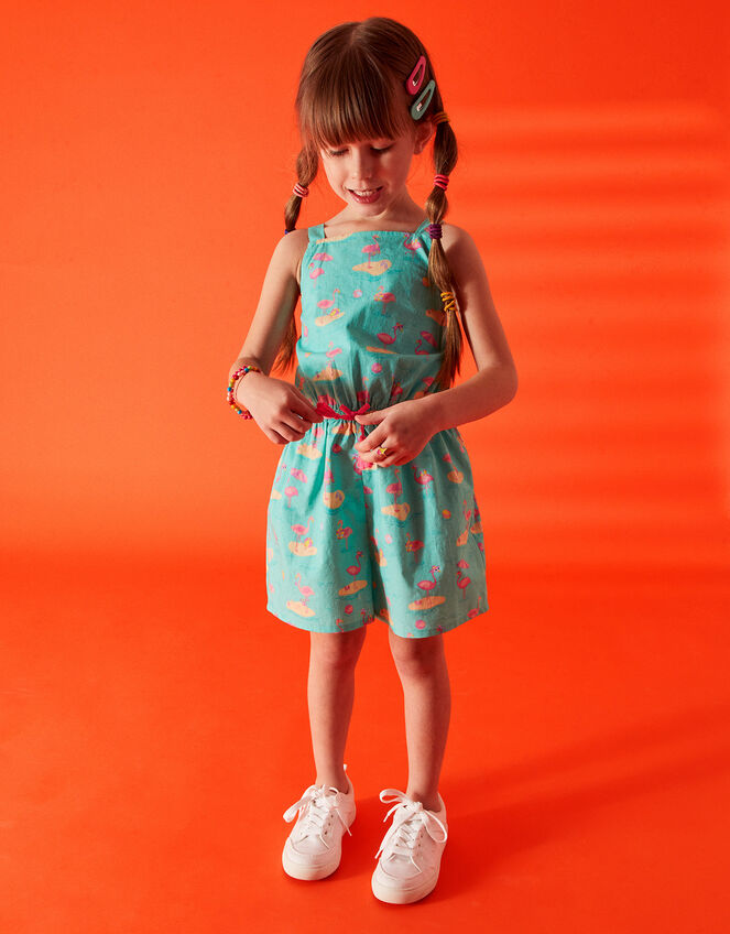 Girls Flamingo Playsuit, Green (GREEN), large