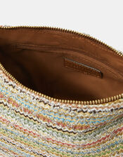 Stripe Raffia Crossbody Bag, , large