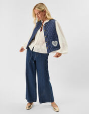 Heart Quilted Denim Waistcoat, DENIM, large