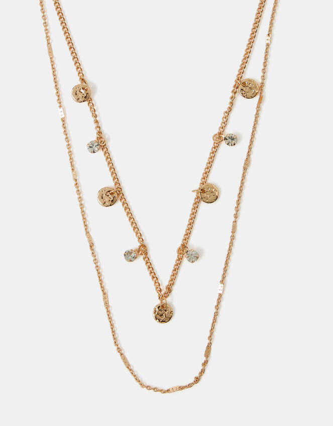 Textured Disc Layered Necklace , Gold (GOLD), large