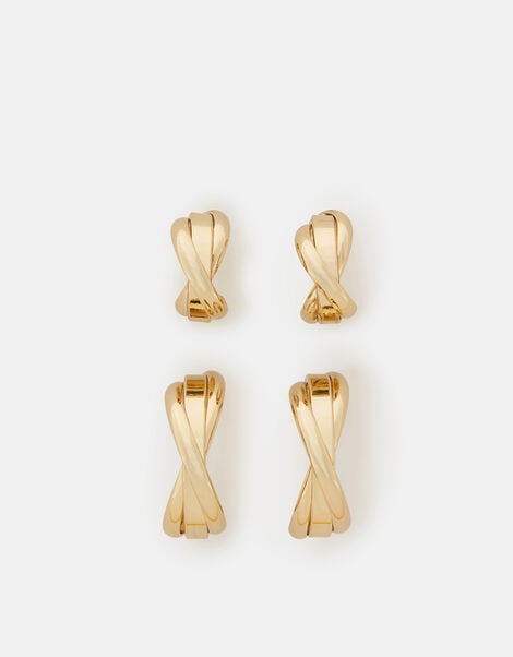 2-Pack 14ct Gold-Plated Twist Stud & Hoop Earrings, , large