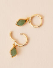 14ct Gold-Plated Irregular Aventurine Hoop Earrings, Green (LIGHT GREEN), large