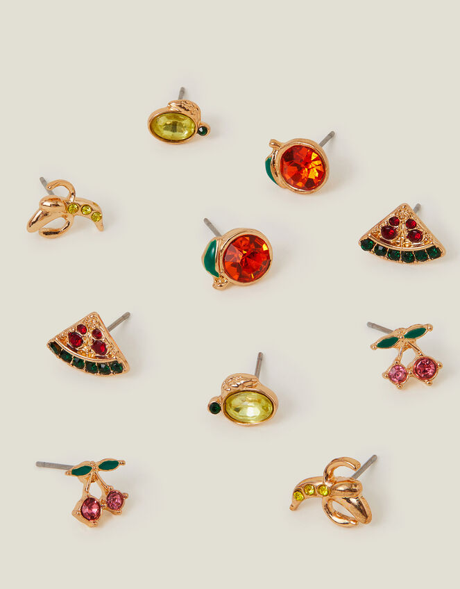 5-Pack Fruit Stud Earrings Gold, , large