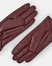 Fleece Lined Touchscreen Leather Gloves, Red (BURGUNDY), large