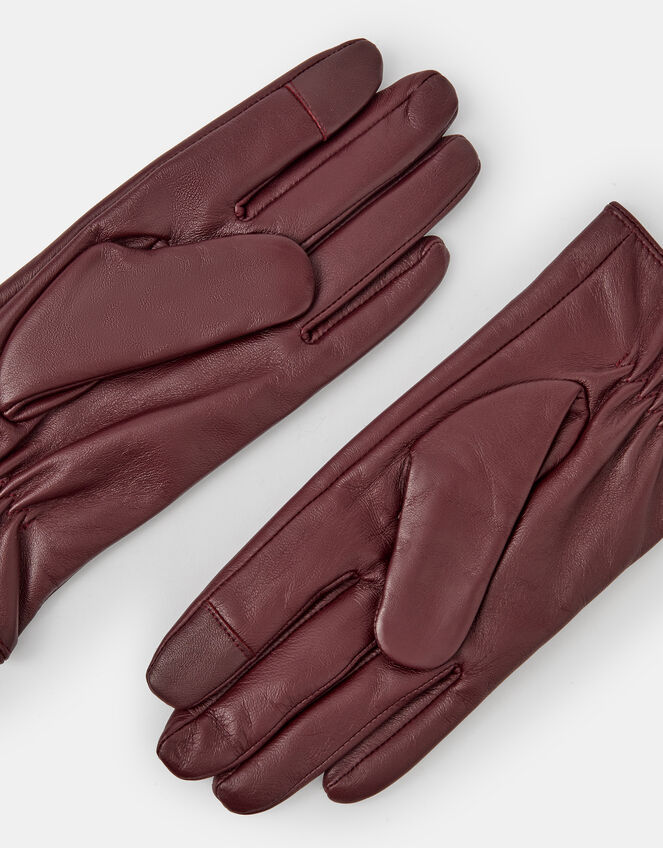 Fleece Lined Touchscreen Leather Gloves, Red (BURGUNDY), large