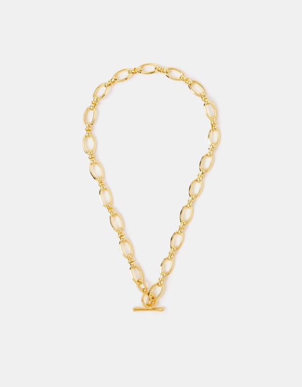 14ct Gold-Plated Knot Chain T-Bar Necklace, , large