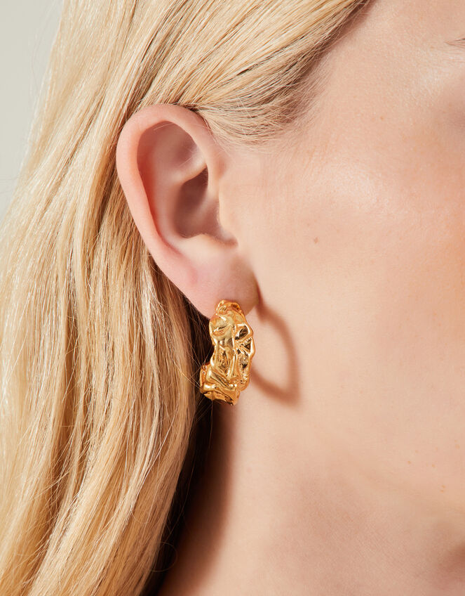14ct Gold-Plated Chunky Molten Hoop Earrings, , large