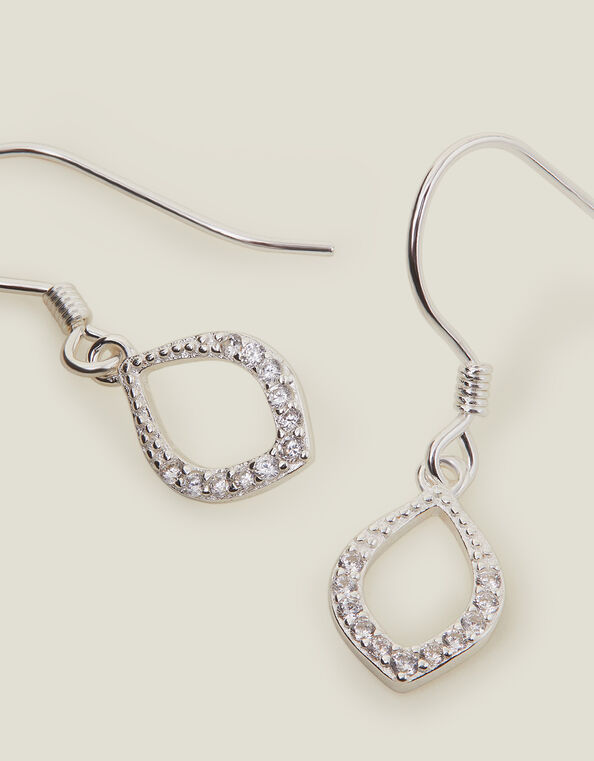 Sterling Silver-Plated Sparkle Teardrop Earrings, , large