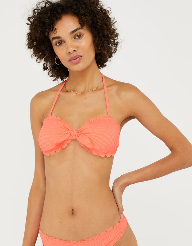 Sasha Scalloped Bandeau Bikini Top, Orange (CORAL), large