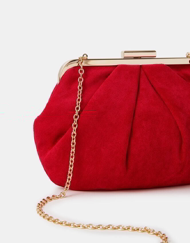 Pleated Suedette Clutch Bag, Red (RED), large