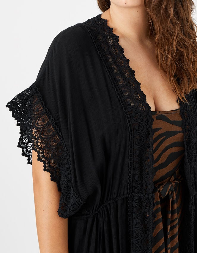 Lace Trim Kimono in LENZING™ ECOVERO™, Black (BLACK), large