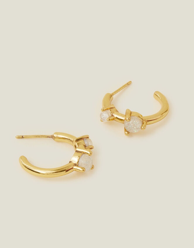 14ct Gold-Plated Faux Opal Chunky Hoops, , large