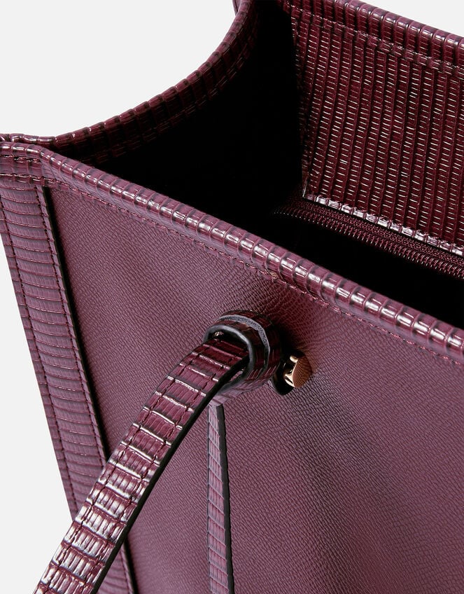 Faux Croc Trim Book Tote Bag, Red (BURGUNDY), large