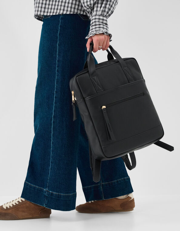 Faux Leather Backpack, Black (BLACK), large