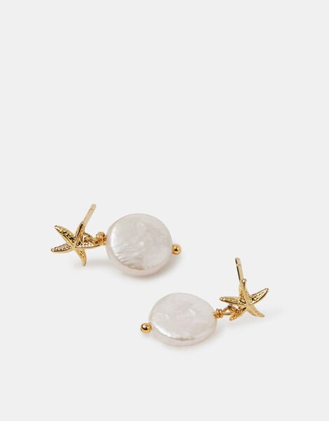 14ct Gold-Plated Starfish Pearl Drop Earrings, , large