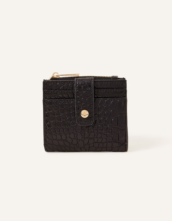 Faux Croc Zip Cardholder, Black (BLACK), large