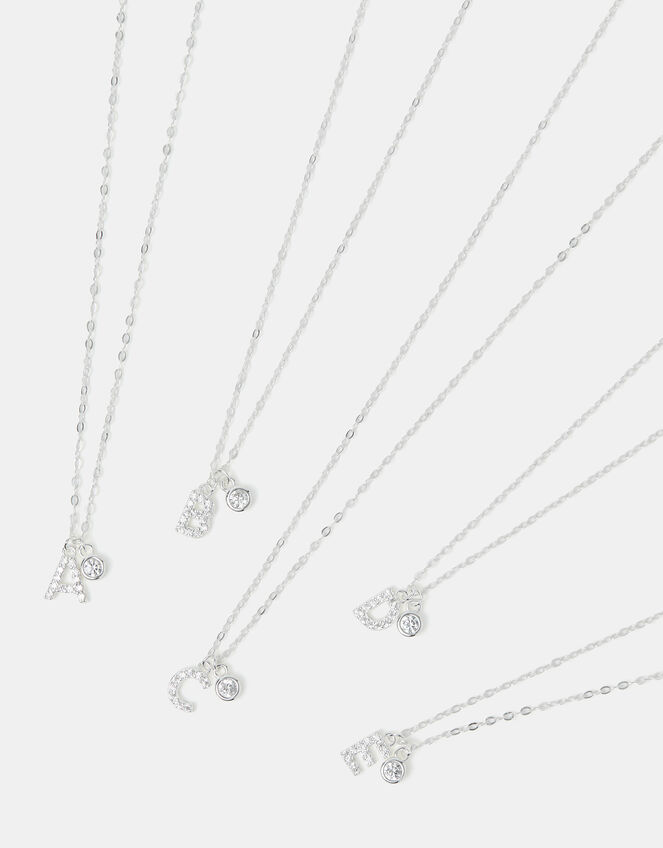 Sterling Silver Stone Initial Pendant Necklace, Silver (ST SILVER), large