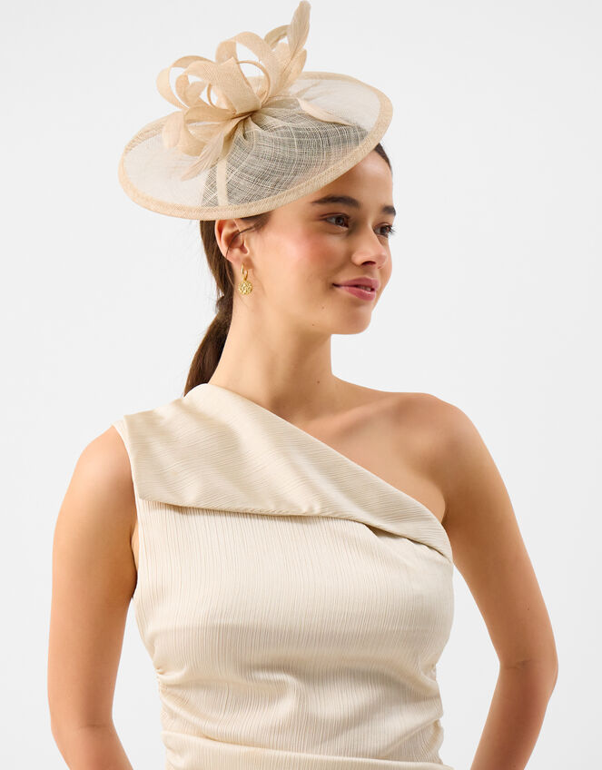 Bow Feather Disc Fascinator, Yellow (YELLOW), large