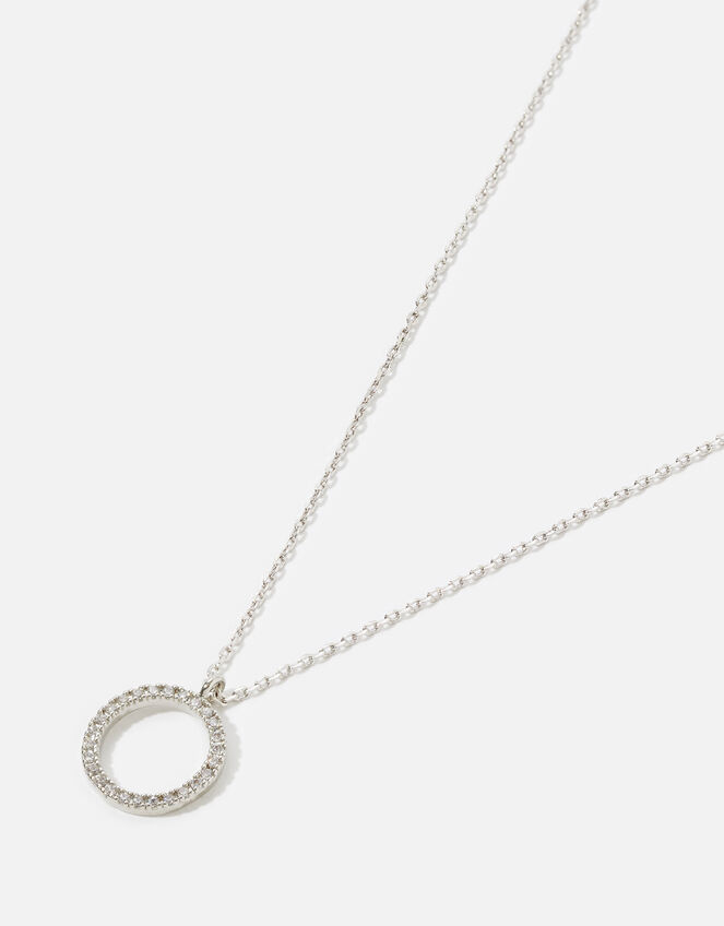 Platinum-Plated Crystal Circle Necklace, , large