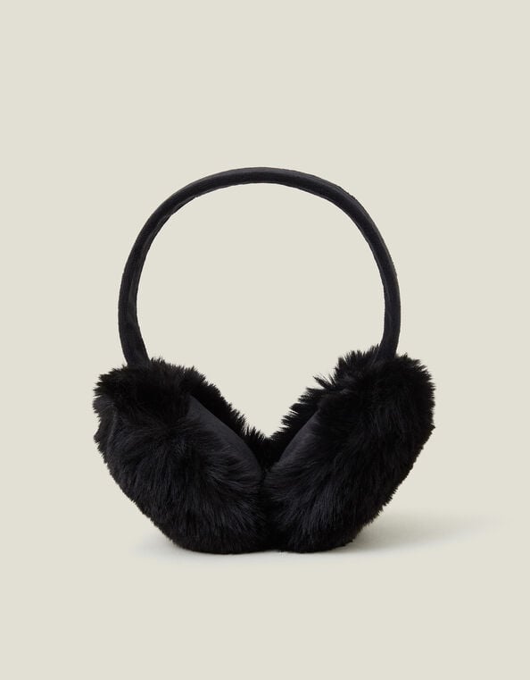 Faux Fur Earmuffs, Black (BLACK), large