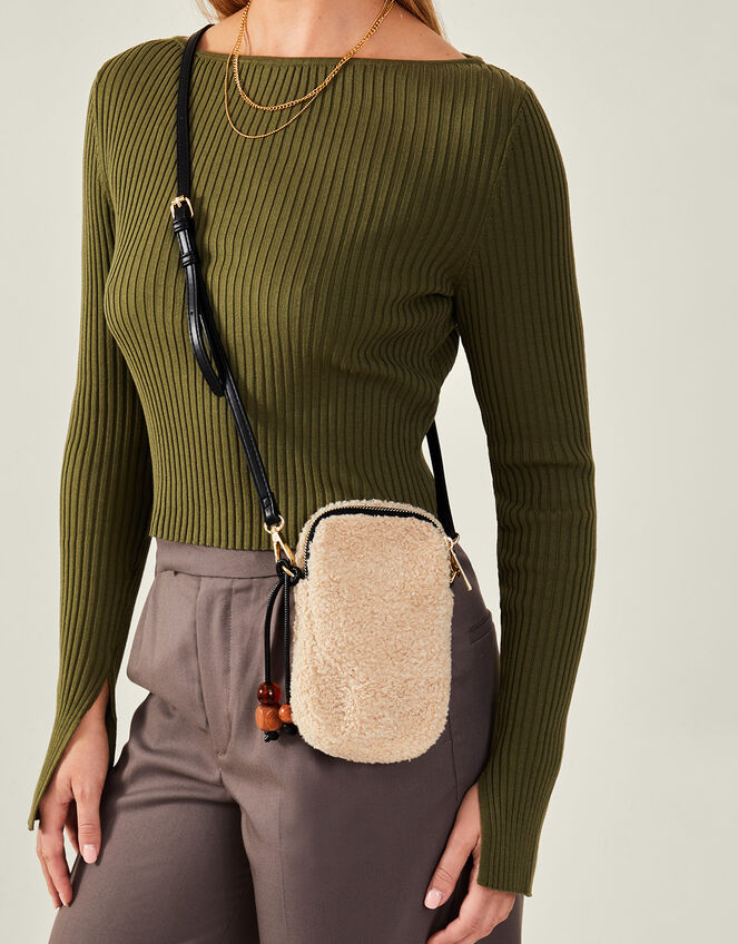 Faux Shearling Phone Bag, , large