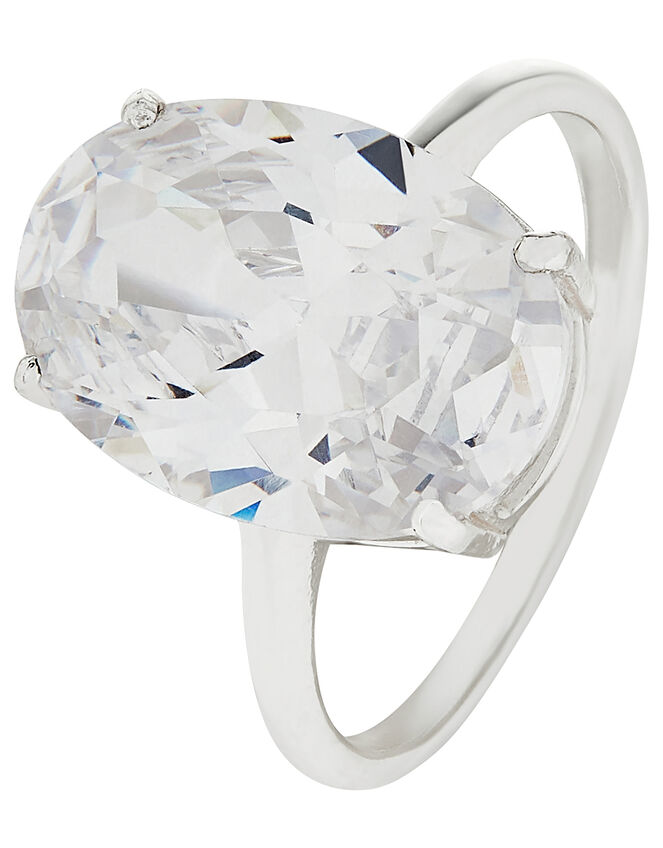 Sterling Silver Oval Cubic Zirconia Ring, White (ST CRYSTAL), large