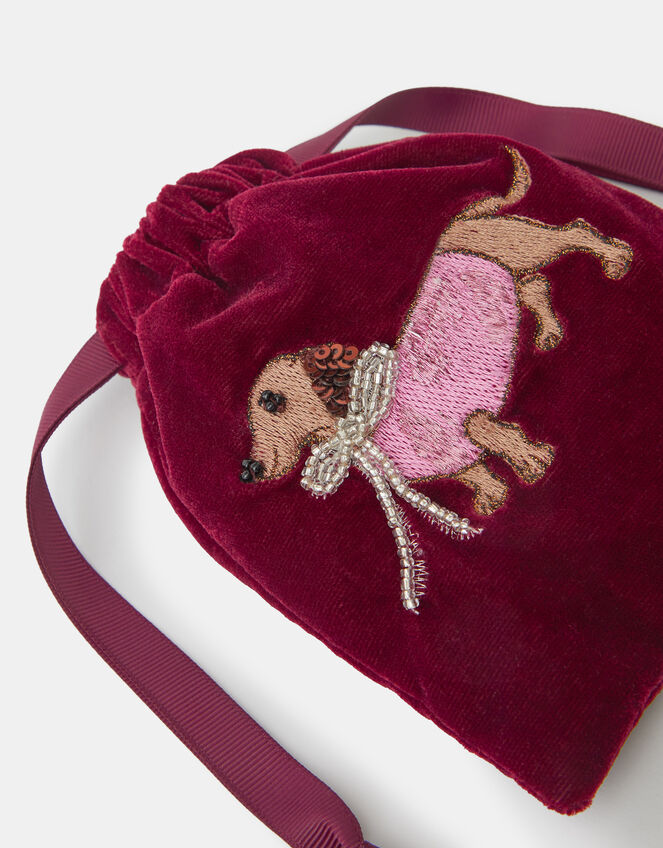 Sausage Dog Velvet Drawstring Pouch, , large