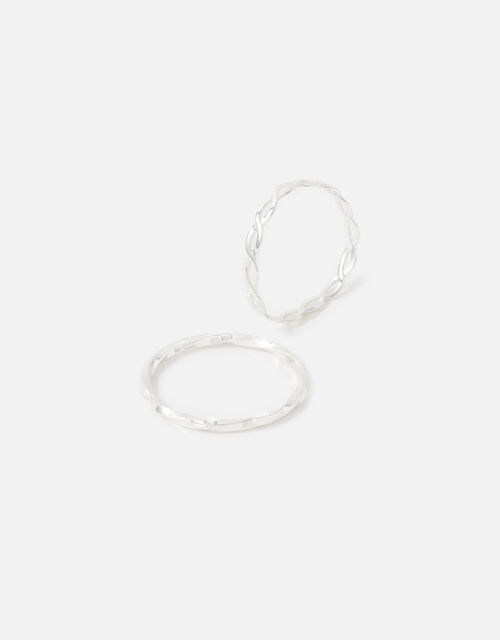 Sterling Silver Link and Twist Ring Twinset, Silver (ST SILVER), large