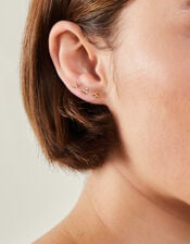 3-Pack 14ct Gold-Plated Crystal Flatback Stud Earrings, , large