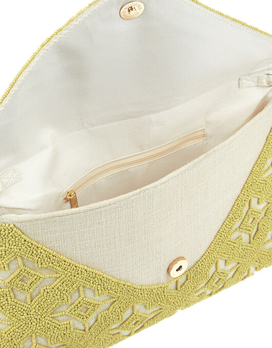 Beaded Oversized Envelope Clutch Bag Cream