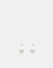 2-Pack Sterling Silver Heart Stud Earrings, , large