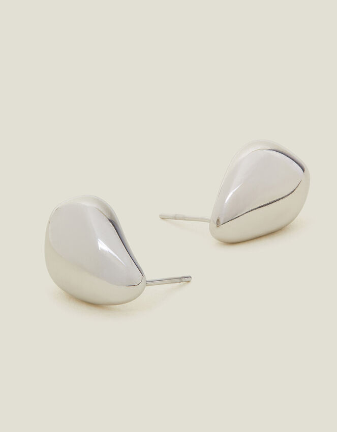 Platinum-Plated Stainless Steel Chunky Teardrop Earrings, , large