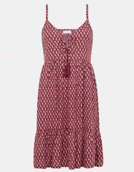 Flower Print Mini Dress, Red (BURGUNDY), large