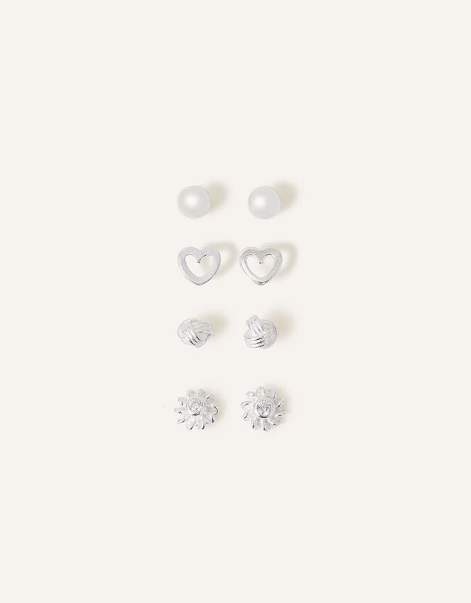 Sterling Silver Mixed Studs 4 Pack, , large